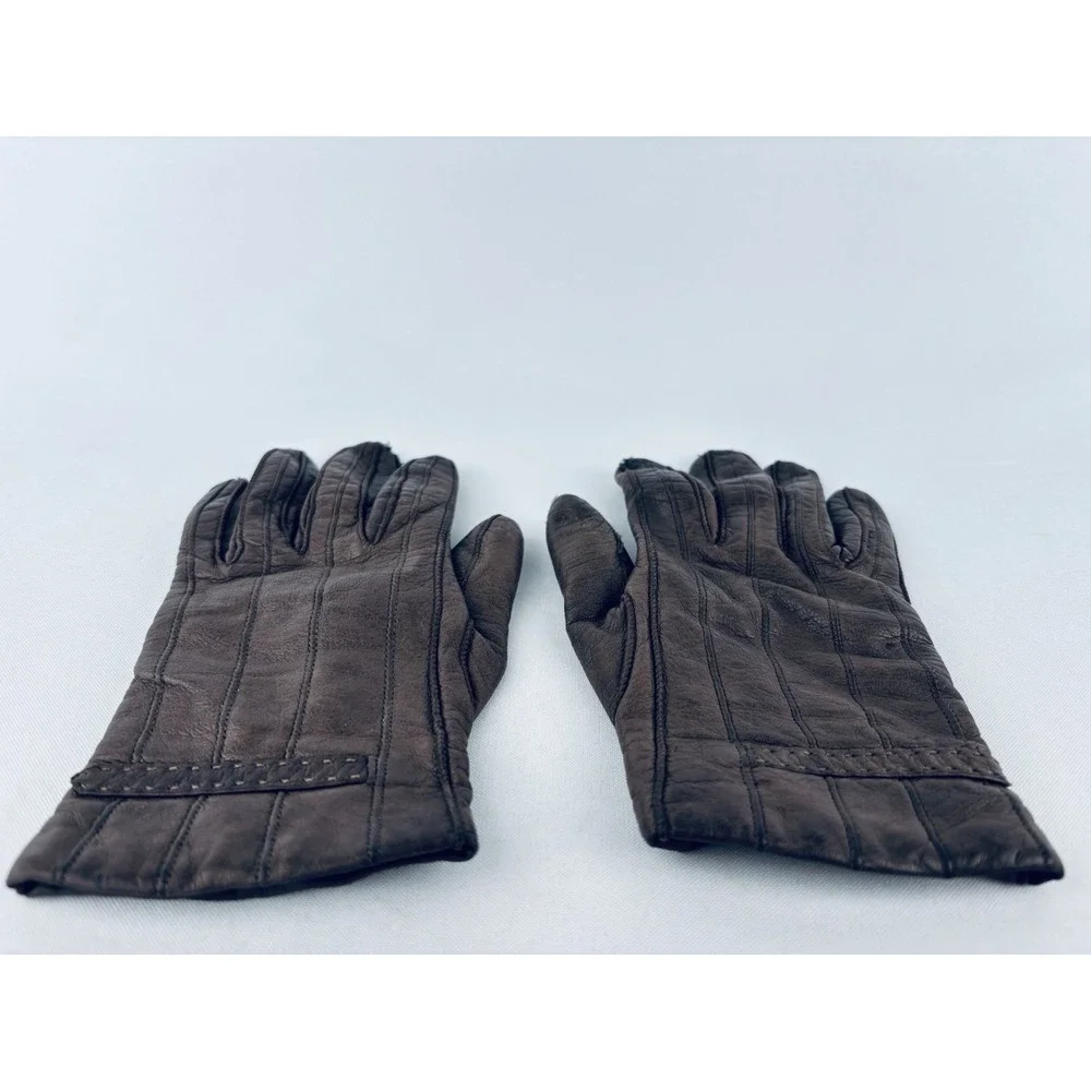 Vintage Womens Size 6.5  Brown Cashmere  Lined Leather Gloves Made In Italy